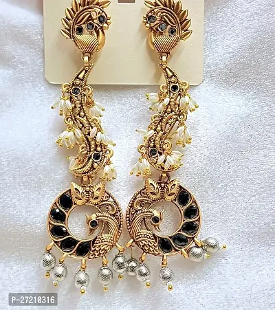 golden  rounded peacock long earring  1 pair set