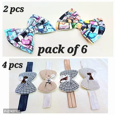 2 piece bow clip + 4 piece hair band pack of 6