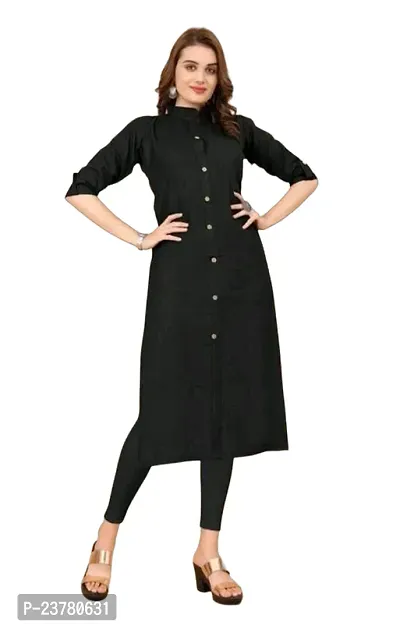 A-Line Black  Cotton Kurta For Ladies-thumb0