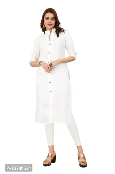 A-Line White  Cotton Kurta For Ladies-thumb0