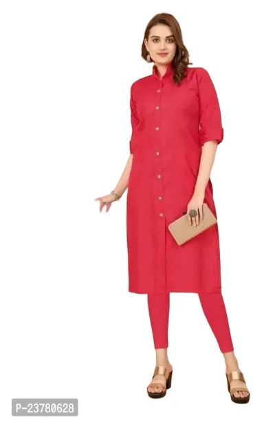 A-Line Red  Cotton Kurta For Ladies