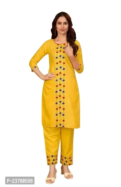 A-Line Yellow  Cotton Kurta For Ladies-thumb0