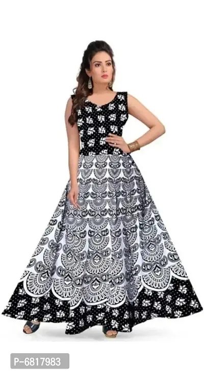 Beautiful Cotton Black And White Design Printed Maxi Kurti For Women-thumb0