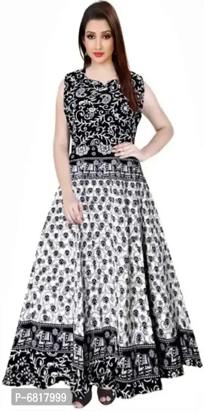 Beautiful Cotton Black And White Design Printed Maxi Kurti For Women