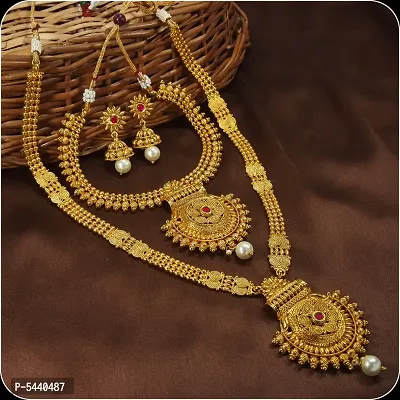 Shimmering Copper Latest Temple Combo Jewellery Gold Plated Jewellery Set For Women And Girls