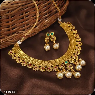 Shimmering Copper Ethnic Flower Shape Gold Plated Jewellery Set For Women And Girls