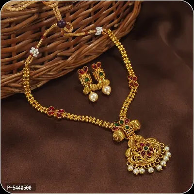 Shimmering Copper Traditional Gold Plated Jewellery Set For Women And Girls
