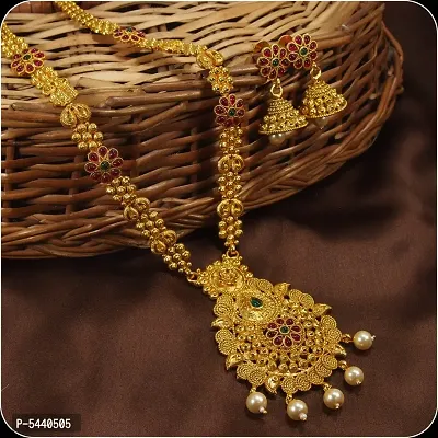 Shimmering Copper Traditional Kundan Stone Studded Gold Plated Jewellery Set For Women And Girls