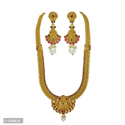 Shimmering Copper Traditional Laxmi Temple Gold Plated Jewellery Set For Women And Girls-thumb0