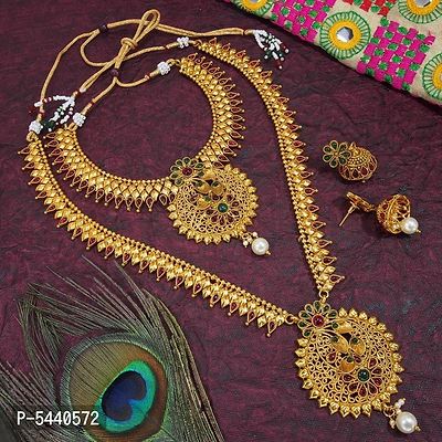 Shimmering Copper Gold Plated Combo Necklace Set For Women And Girls