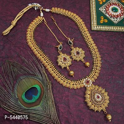 Shimmering Copper Exquisite Mango Long Haram Mala Jewellery Set For Women And Girls-thumb0