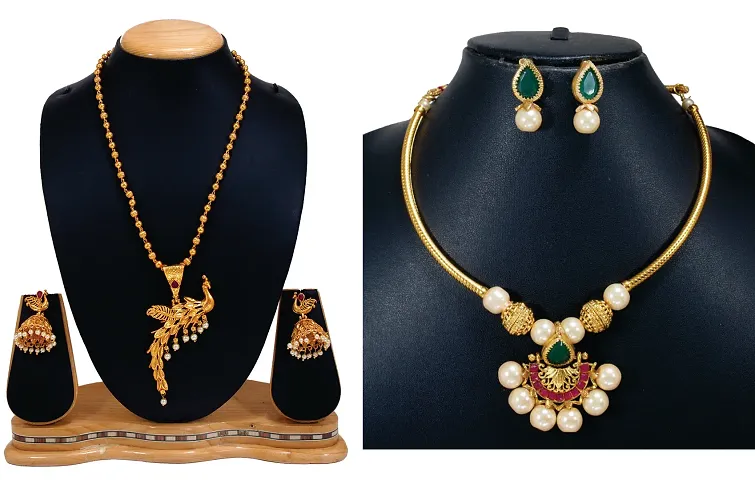 Combo Of 2 Designer Gold Plated Alloy Jewellery Set