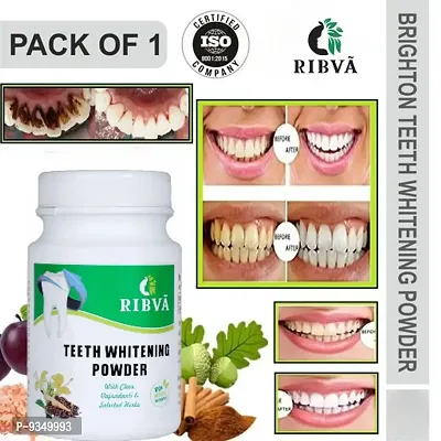 RIBVA 100 % Organic Teeth Whitening White Tooth Powder For Tobacco Stain, Tartar, Gutkha Stain and Yellow Teeth Removal (100 Gm.) Pack of 1
