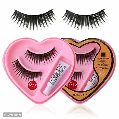 Korean Soft Natural Black Long False Eyelashes With Glue Makeup Extension Fake Eyelashes[Pack Of 2]