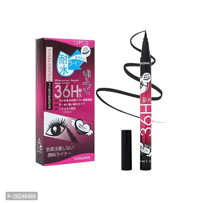 36H Black Waterproof Liquid Eyeliner Make Up Beauty Comestics Long-lasting Eye Liner Pencil Makeup Tools for eyes Matte Finish (Pack of 12)-thumb0