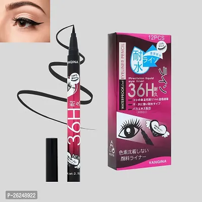 36H Black Waterproof Liquid Eyeliner Make Up Beauty Comestics Long-lasting Eye Liner Pencil Makeup Tools for eyes Matte Finish (Pack of 12)