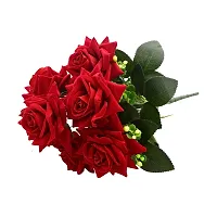 Daissy Raise Artificial Velvet Rose Bouquet Natural Looking Leaves (Red Multicolor Rose Artificial Flower (15 inch, Pack of 1, Flower Bunch)-thumb2