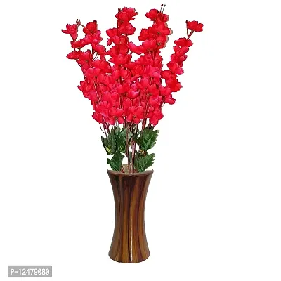 Daissy Raise Artificial Cherry Blossom Flowers with Vase for Home, Office Decoration Color Red Pack of 1