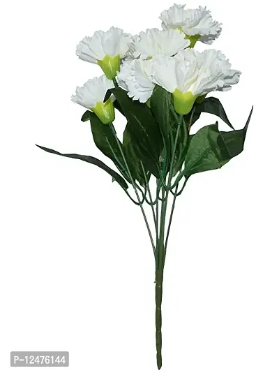 Daissy Raise Beautiful Artificial Decorative Carnation Flower Bunch with 7 Heads (White, 36 cm Tall)-thumb0