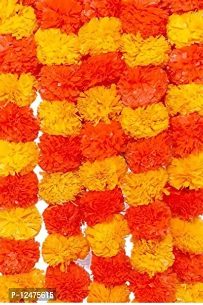 Generic Artificial Marigold Fluffy Flowers Garlands for Decoration - (Yellow  Dark Orange)-thumb4