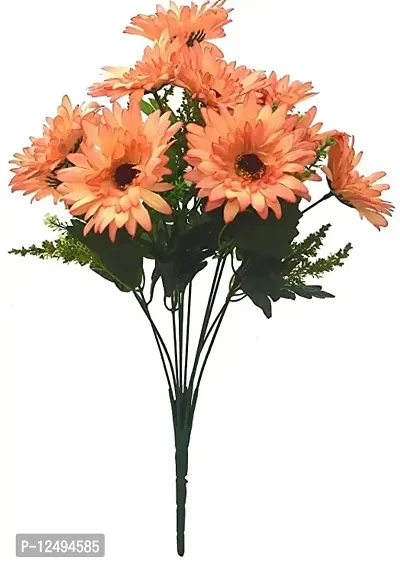 Daissy Raise Beautiful Decorative Artificial Garabara Flower Bunches for Home Decor (48 cm Tall, 10 Heads, Orange)