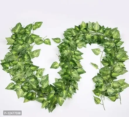 Garden Hub Artificial Hanging Money Plant Garland Leaf Bail/ Creeper/ Vines for Decoration, Home, Office, Festival Theme Decoration (Green, Length 6.5 Feet, Mix Design) (Shaded Green, 4)