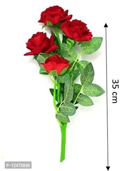 Daissy Raise Artificial Rose Flowers (Red) Red Rose Artificial Flower (13 inch, Pack of 2, Flower Bunch)-thumb5