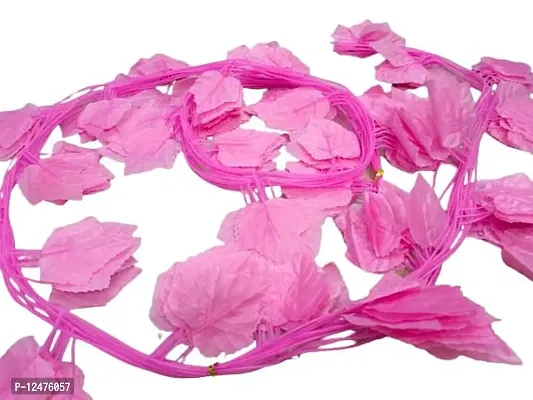 DN Enterprises Long Artificial Pink Money Plant Leaf Hanging Bail for Home Decoration (6 Strings, Length 7-8 Feet) | Artificial Hanging Pink Leaves Bail | Artificial Maple Leaf Bail for Home Garden