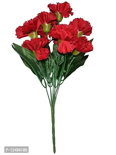 Daissy Raise Artificial Synthetic Carnation Bunch with 12 Flower Heads Perfect Look to Your Home Office Others (45 cm, Red)