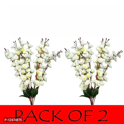 Daissy Raise Artificial Cherry Blossom Flowers for Home, Office Decoration Color White Pack of 2