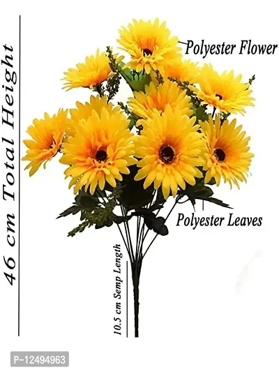 Daissy Raise Beautiful Decorative Artificial Garabara Flower Bunches for Home d?cor (48 cm Tall, 10 Heads, Yellow)-thumb4