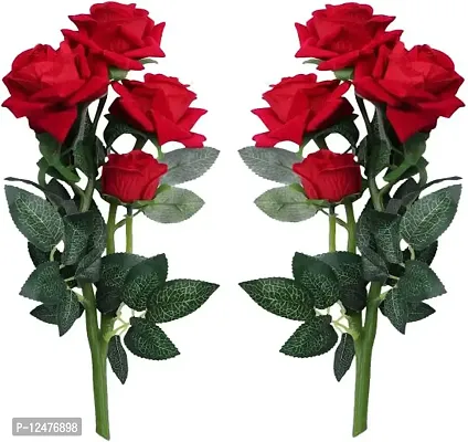 Daissy Raise Artificial Rose Flowers (Red) Red Rose Artificial Flower (13 inch, Pack of 2, Flower Bunch)-thumb0