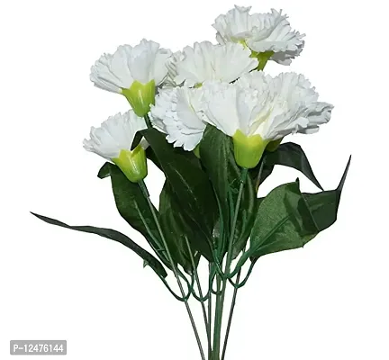 Daissy Raise Beautiful Artificial Decorative Carnation Flower Bunch with 7 Heads (White, 36 cm Tall)-thumb2