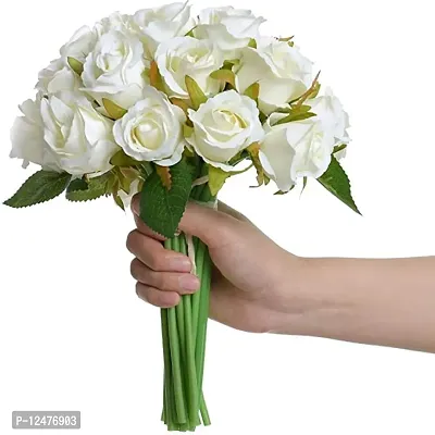 Daissy Raise Artificial Rose Flowers Bunches for Vase (12 Heads, 24 cm, White)-thumb3