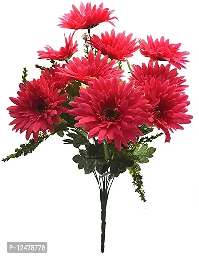 Daissy Raise Beautiful Decorative Artificial Garabara Flower Bunches for Home d?cor (48 cm Tall, 10 Heads, Red) (Dark/Pink)