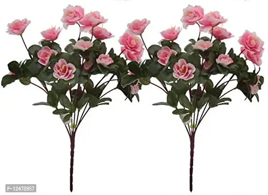 Daissy Raise Artificial Mini Aialea Flower Bunches (34 cm Tall, 7 Branches, Set of 2, Light Pink)
