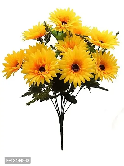 Daissy Raise Beautiful Decorative Artificial Garabara Flower Bunches for Home d?cor (48 cm Tall, 10 Heads, Yellow)-thumb0
