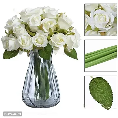 Daissy Raise Artificial Rose Flowers Bunches for Vase (12 Heads, 24 cm, White)