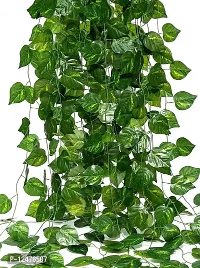 DN Enterprises Artificial Maple Green Wall Hanging Money Plant Leaf Bail (6 Strings, 8Ft Tall) | Artificial Money Plant Leaf Creeper | Wall Hanging | Party Office Festival Theme Decorative Plants-thumb0