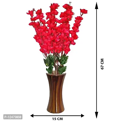 Daissy Raise Artificial Cherry Blossom Flowers with Vase for Home, Office Decoration Color Red Pack of 1-thumb2