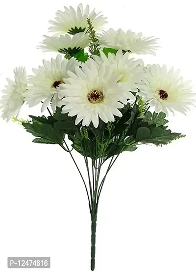 Daissy Raise Beautiful Decorative Artificial Garabara Flower Bunches for Home Decor (48 cm Tall, 10 Heads, White)