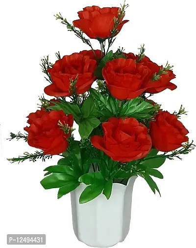 Daissy Raise Red Rose Artificial Flower with Pot (12 inch, Pack of 1, Flower with Basket)