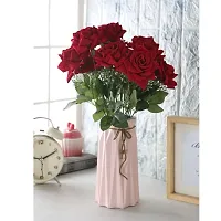 Daissy Raise Artificial Velvet Rose Bouquet Natural Looking Leaves (Red Multicolor Rose Artificial Flower (15 inch, Pack of 1, Flower Bunch)-thumb1