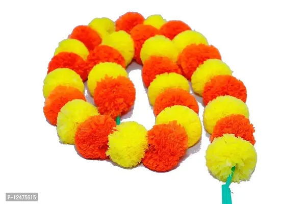 Generic Artificial Marigold Fluffy Flowers Garlands for Decoration - (Yellow  Dark Orange)-thumb2