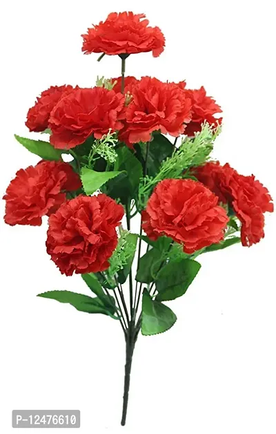 Daissy Raise Artificial Carnation Flower Bunch (Red) - 12 Sticks-thumb0