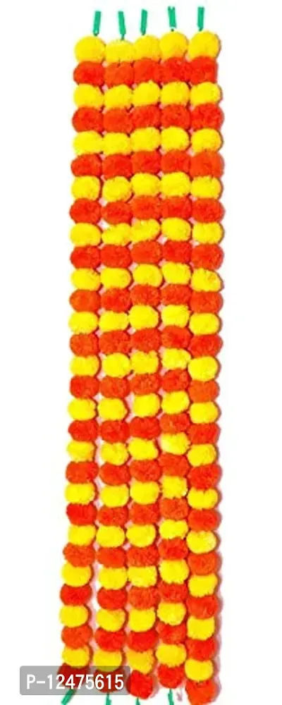 Generic Artificial Marigold Fluffy Flowers Garlands for Decoration - (Yellow  Dark Orange)-thumb0