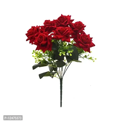 Daissy Raise Artificial Velvet Rose Bouquet Natural Looking Leaves (Red Multicolor Rose Artificial Flower (15 inch, Pack of 1, Flower Bunch)-thumb0