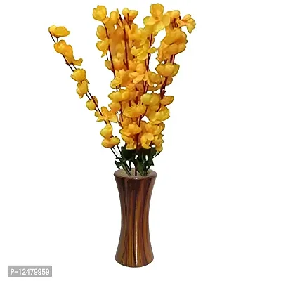 Daissy Raise Artificial Cherry Blossom Flowers with Vase for Home, Office Decoration Color Yellow Pack of 1
