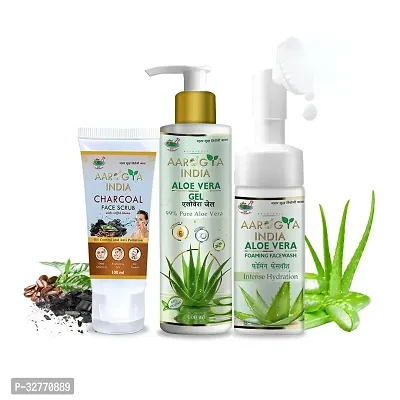 Charcoal Face Scrub , Aloe Vera Gel and  Foaming Facewash Combo Of 3-thumb0