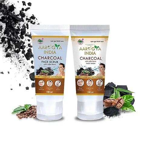 Natural Skin Care Charcoal Facewash and Charcoal Scrub for Remove Dead Skin Combo of 2